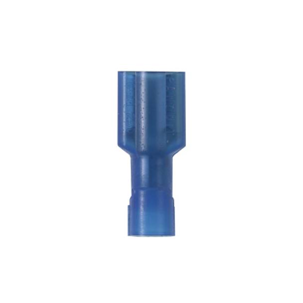 Panduit® Pan-Term™ DNF14-188FIB-C Type DNF-FIB Loose Piece Vibration-Resistant Female Disconnect, 14 AWG Conductor, 0.187 in W x 0.02 in THK Tab, Butted Seam/Funnel Entry Barrel, Brass, Blue, Fully Barrel Insulated