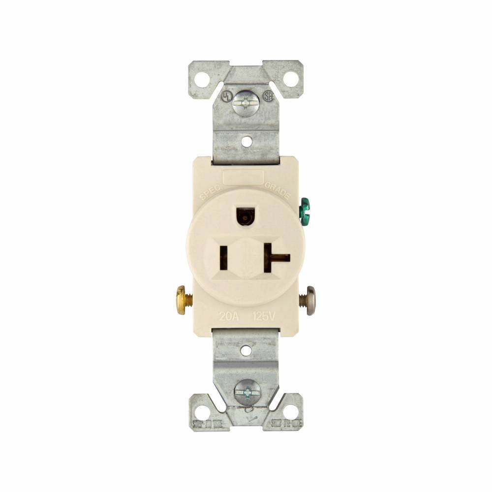 EATON Arrow Hart™ Eaton Wiring Devices 1877LA 1877 Single Tamper-Resistant Straight Blade Receptacle, 125 VAC, 20 A, 2 Poles, 3 Wires, Light Almond