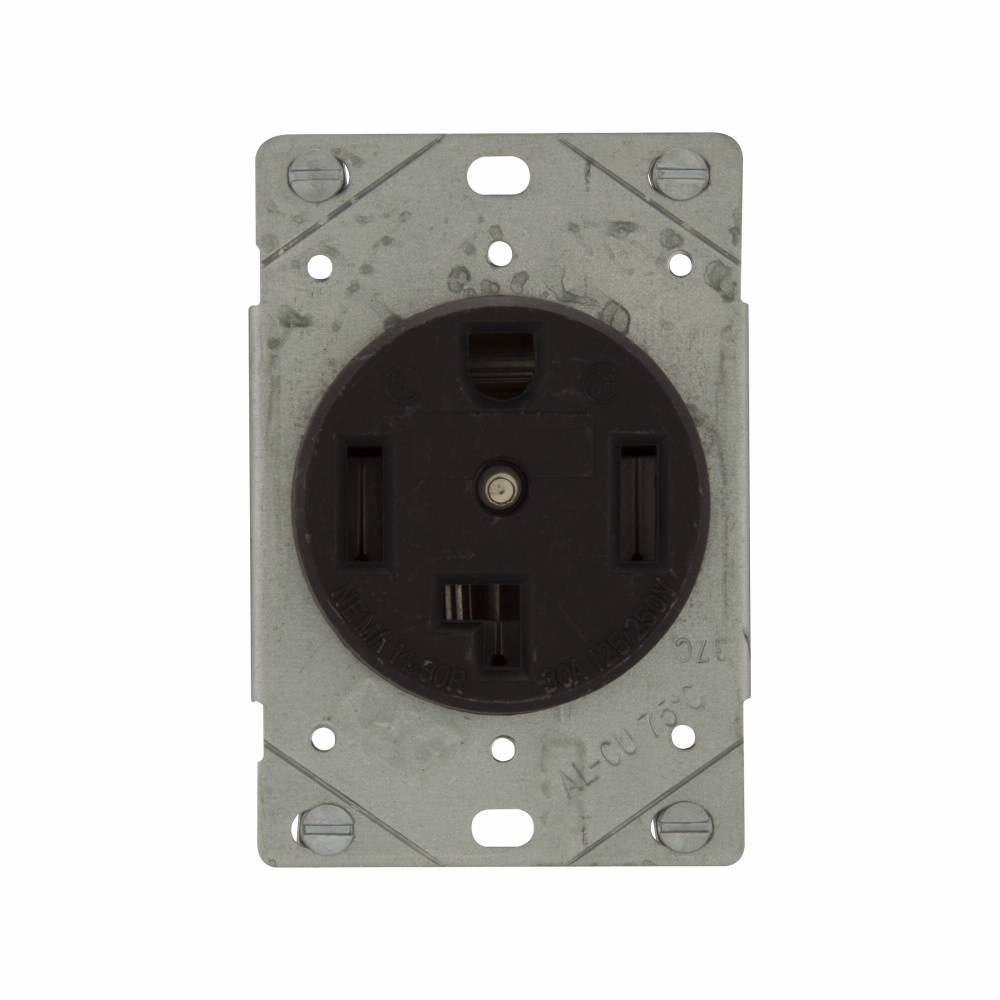 EATON Arrow Hart™ Eaton Wiring Devices 1257-SP Single Straight Blade Receptacle, 125/250 VAC, 30 A, 3 Poles, 4 Wires, Black