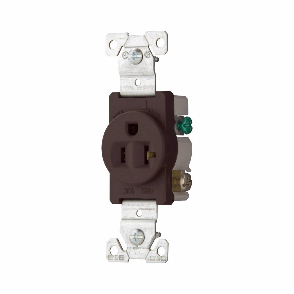 EATON Arrow Hart™ Eaton Wiring Devices 1877B-BOX 1877 Single Tamper-Resistant Straight Blade Receptacle, 125 VAC, 20 A, 2 Poles, 3 Wires, Brown