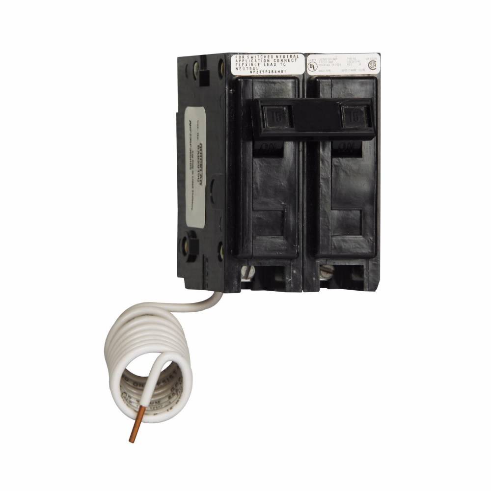 EATON QuickLag® BAB2015 Type BAB Molded Case Miniature Circuit Breaker, 120/240 VAC, 15 A, 10 kA Interrupt, 2 Poles, Non-Interchangeable Thermal Magnetic Trip