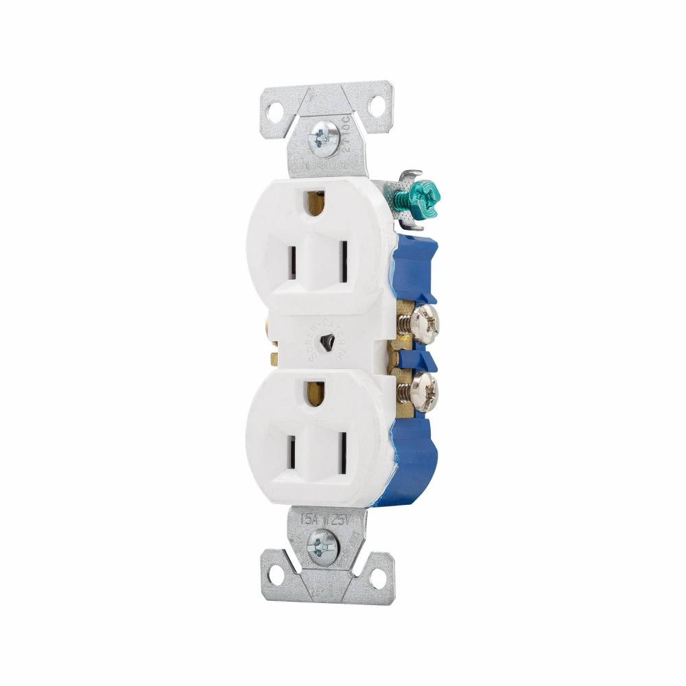 Eaton Wiring Devices 270W Straight Blade Duplex Receptacle, 125 VAC, 15 A, 2 Poles, 3 Wires, White