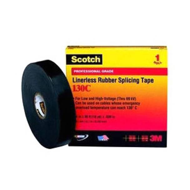 1" x 30' x 30 Mil, 3M 130C-1X30FT Scotch® Splicing Tape, Black