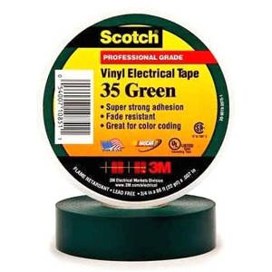 3/4" x 66' x 7 Mil, 3M 35-GREEN-3/4X66FT Scotch® Electrical Tape, Green