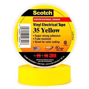3/4" x 66' x 7 Mil, 3M 35-YELLOW-3/4X66FT Scotch® Electrical Tape, Yellow