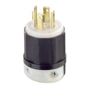 600 V 30 A L17-30P, Leviton Manufacturing Co. Inc. 2741 Black & White® Locking Device Plug