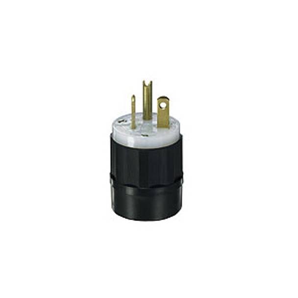 Leviton® Black & White® 5466-C Cable Mount Grounding Straight Blade Plug, 250 VAC, 20 A, 2 Poles, 3 Wires, Black/White