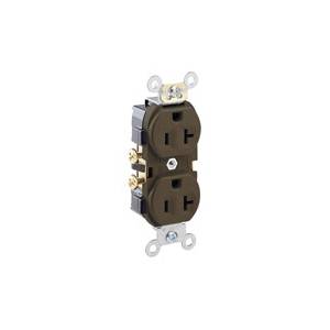 Leviton® CR20 1-Phase Duplex Indented Face Self-Grounding Straight Blade Receptacle, 125 VAC, 20 A, 2 Poles, 3 Wires, Brown