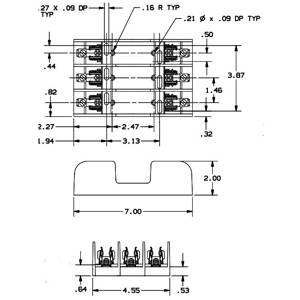 600 VAC/VDC, 30 A, Mersen S.A. 60308R Fuse Block, 3-Pole, Class R