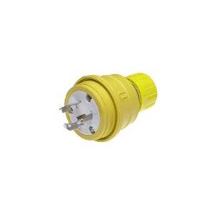 Woodhead® 26W48 130147 Locking Blade Plug, 250 V, 20 A, 2 Poles, 3 Wires, Yellow
