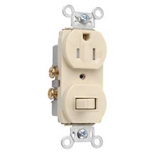120/125 VAC 15 A, Legrand North America LLC 691TRI TradeMaster® Combination Switch and Receptacle, Ivory