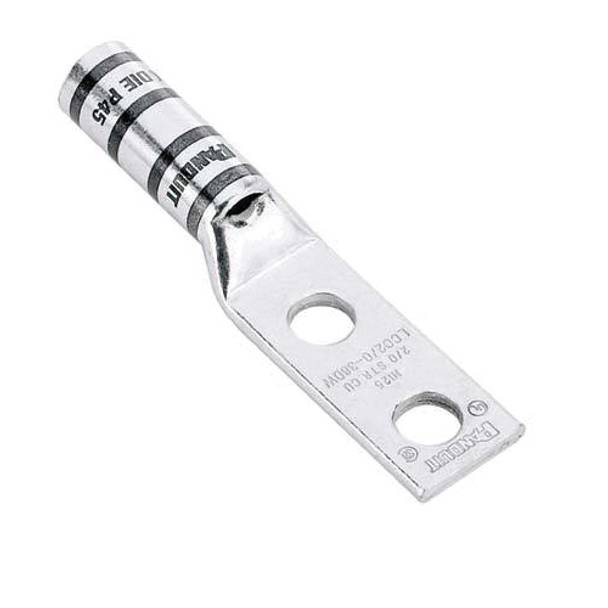Panduit® Pan-Lug™ LCC6-38DW-L LCC-W 2-Hole Compression Connector Lug, 6 AWG Stranded Copper Conductor, Die Code: P24, 42.95 in Stud, Tin Plated Copper