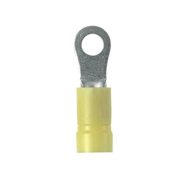 Panduit® Pan-Term™ PV10-38R-D Type PV-R Loose Piece Ring Terminal, 10 AWG Conductor, 1.31 in L, Brazed Seam/Funnel Entry/Internal Serration Barrel, Copper, Yellow