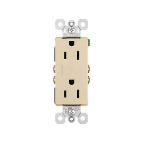 Pass & Seymour® 885TRI 2-Gang Decorator Tamper Resistant Straight Blade Receptacle, 125 VAC, 15 A, 2 Poles, 3 Wires, Ivory