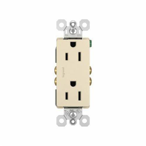 Pass & Seymour® 885TRLA 2-Gang Decorator Tamper Resistant Straight Blade Receptacle, 125 VAC, 15 A, 2 Poles, 3 Wires, Light Almond