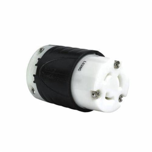 Pass & Seymour® Turnlok® L520-C Locking Connector, 125 VAC, 20 A, 2 Poles, 3 Wires, Black/White