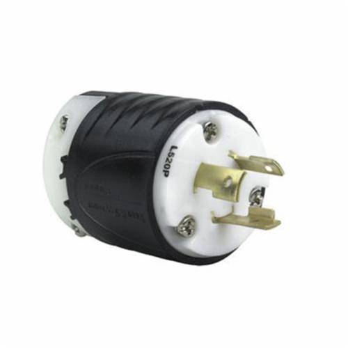Pass & Seymour® Turnlok® L520-P Locking Plug, 125 VAC, 20 A, 2 Poles, 3 Wires, Black/White