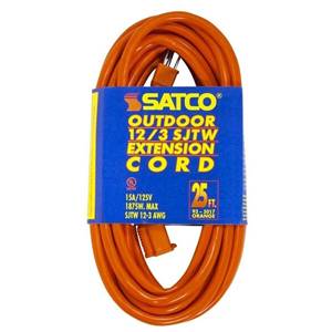 12/3 AWG, 125VAC 15A Satco Products Inc. 93-5017 Extension Cord, 25' L