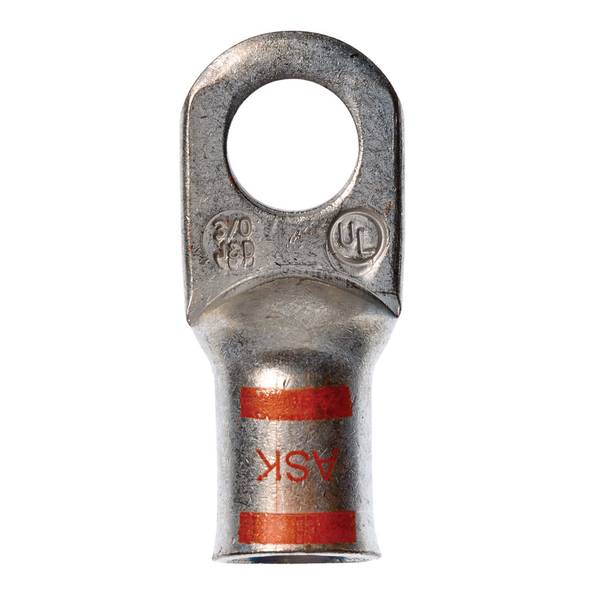 Scotchlok™ MC3/0-38RX Non-Insulated Large Gauge Corrosion-Resistant Compression Lug Terminal, 3/0 AWG Copper Conductor, Die Code: 3/8 in, 3/8 in Stud, ETP Copper