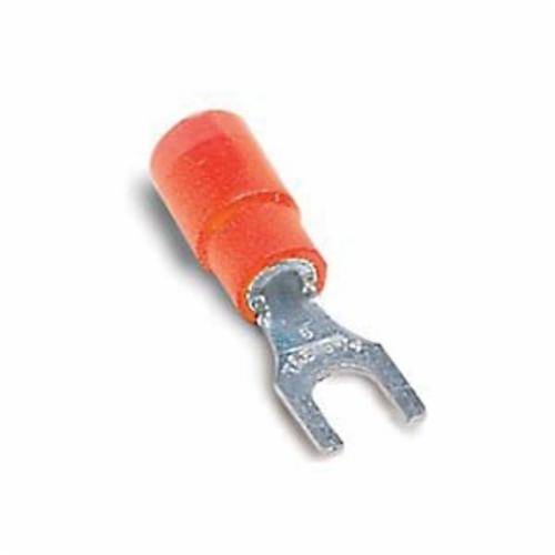 Sta-Kon® 18RA-10FLX RA Series Expanded Insulated Fork Terminal, 22 to 16 AWG Conductor, 0.97 in L, Brazed Seam/Serrated Barrel, Copper, Red