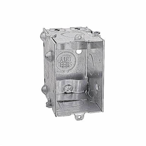 Steel City® LXWLE-25 Gangable Switch Box, Steel, 12.5 cu-in Capacity, 1 Gangs, 1 Outlets, 5 Knockouts, 2 in W x 2-1/2 in D x 3 in H