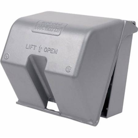 4.34" x 2-Gang, , Thomas & Betts Corporation 2CKU Red Dot®, Code Keeper® Weatherproof While-In Use Box Cover, 1-GFCI/Duplex Receptacle, Silver/Powder Coated