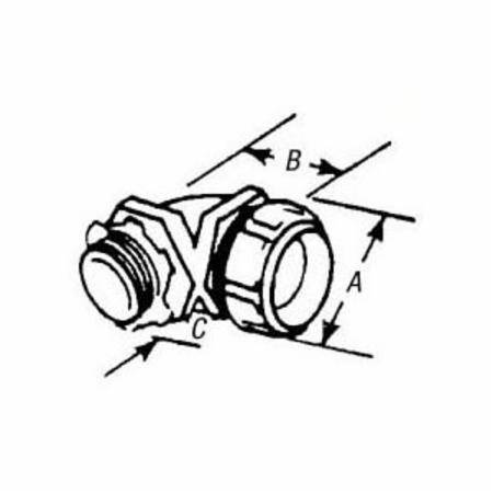 T&B® 5253 Non-Insulated Conduit Connector, 3/4 in Trade, 90 deg, Malleable Iron, Chromate Coated/Electro-Zinc Plated