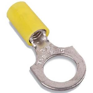 Sta-Kon® RC863 RC Series Insulated Ring Terminal, 12 to 10 AWG Conductor, 1 in L, Insulation Grip Sleeve Barrel, Copper, Yellow