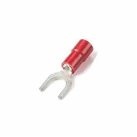 Catamount® TV18-6F-L Fork Terminal, 22 to 16 AWG Conductor, 0.866 in L, Brazed Seam/Funnel Entry/Internal Serration Barrel, Copper, Red