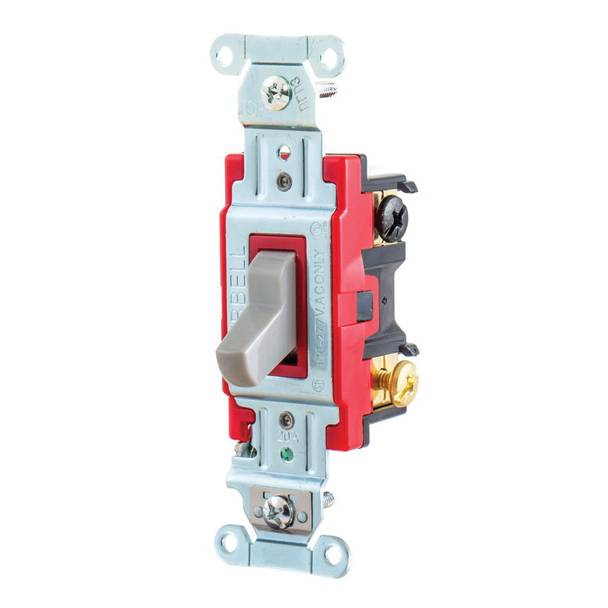 Wiring Device-Kellems Hubbell-PRO™ 1223GY 2-Position 3-Way Heavy Duty Standard Toggle Switch, 120 to 277 VAC, 20 A, 5540 W Power Rating, 2-Position Contact