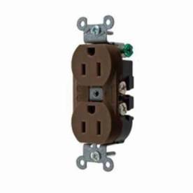 Wiring Device-Kellems Hubbell-PRO™ 5252AB 1-Phase Duplex Heavy Duty Self-Grounding Standard Traditional Screw Mount Straight Blade Receptacle, 125 VAC, 15 A, 2 Poles, 3 Wires, Brown