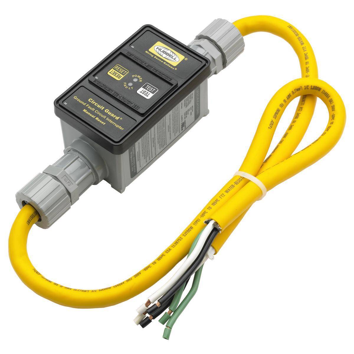 Wiring Device-Kellems GFP2305 3-Wire High Amperage Manual Portable Fabricated GFCI Line Cord, (3) Conductors 10 AWG Conductor Copper Conductor, 6 ft L, 240 VAC