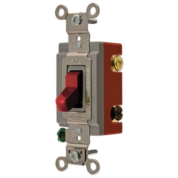 Wiring Device-Kellems HBL® HBL1224R 4-Way Extra Heavy Duty General Purpose Standard Toggle Switch, 120 to 277 VAC, 20 A, 5540 W Power Rating, 2-Position Contact
