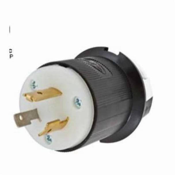 Wiring Device-Kellems Twist-Lock® Insulgrip® HBL3721 1-Phase Grounding Cord Mount Locking Plug, 347 VAC, 20 A, 2 Poles, 3 Wires, Black/White