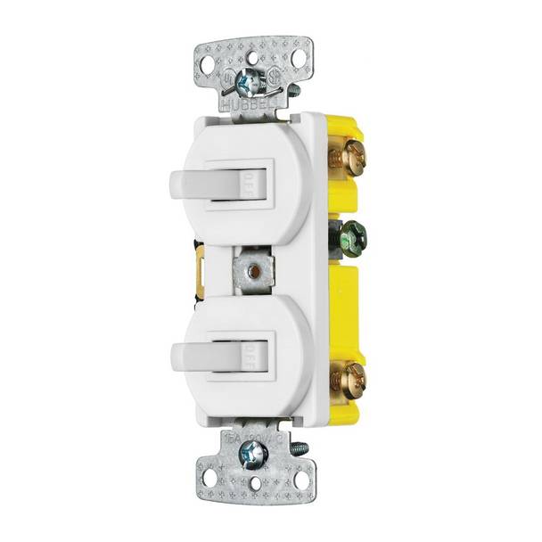 Wiring Device-Kellems RC303W Self-Grounding Standard Traditional Toggle Switch Combination Device, 120 VAC, 15 A, 1800 W Power Rating, 2-Position Contact