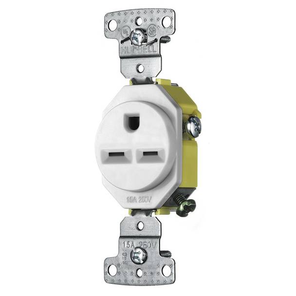 Wiring Device-Kellems tradeSELECT® RR155W 1-Phase Single Self-Grounding Standard Screw Mount Straight Blade Receptacle, 250 VAC, 15 A, 2 Poles, 3 Wires, White