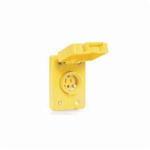 Woodhead® Watertite® 60W47 130146 Female Single Straight Blade Receptacle With Single Flip Coverplate, 125 VAC, 15 A, 2 Poles, 3 Wires, Yellow