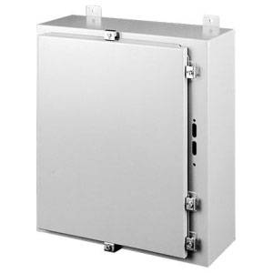 24 x 21.38 x 8, Hoffman A24HS2108LP Wall Mount Disconnect Enclosure, NEMA 3/4/12/13 IP66, Mild Steel, 1-Door, Continuous Hinged w/Clamps