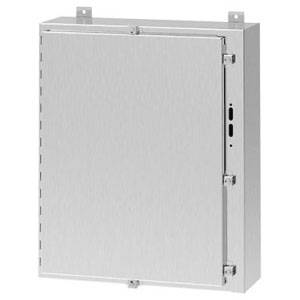 24 x 21.38 x 8, Hoffman A24HS2108SSLP Wall Mount Disconnect Enclosure, NEMA 3/3R/4/4X/12/13 IP66, Mild Steel, 1-Door, Continuous Hinged w/Clamps