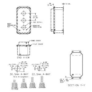 30.5 MM, 4-Hole, Hoffman ED4PB Pushbutton Enclosure, NEMA 4/12/13, IP66, 16 Gauge Steel